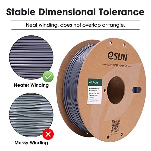 eSUN PLA Filament 1.75mm, High Toughness 3D Printer Filament Upgraded PLA Filament, Dimensional Accuracy +/- 0.03mm, 1KG Cardboard Spool (2.2 LBS) 3D Printing Filament for 3D Printers, Grey - color: Grey, size: PLA 1.75MM - 1KG
