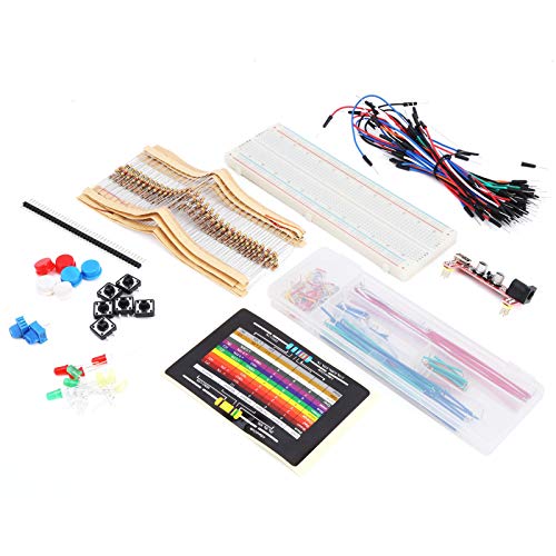 Basic Starter Kit, Electronics Basic Component Starter Kit with Breadboard Resistance Card Touch Button Resistor LED, Computer Internal Components