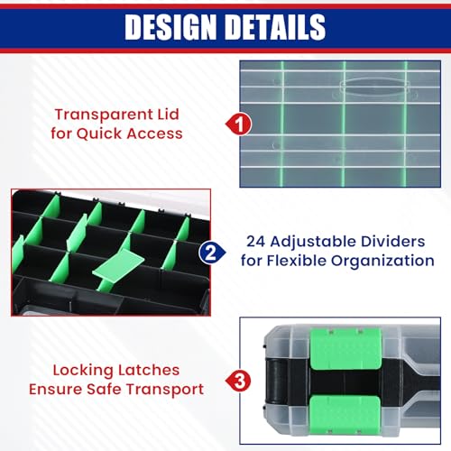 NYXOVA 2 Pcs Small Parts Organizer, Hardware Organizer Box - color: Green