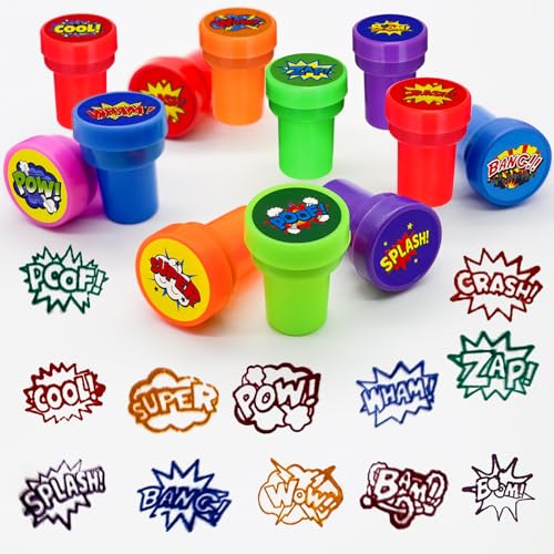 Cinrobiye 24 Pcs Hero Stampers Party Favor Set, Cute Superhero Stamps for Kids Birthday Party, Classroom Rewards, Carnival Prizes, Goody Bag Fillers, Super Hero Themed Party Supplies - color: Hero