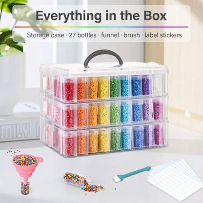 Diamond Art Storage Organizer, 150 Jars, 3-Tier Stackable Case - color: Clear-3 Tier
