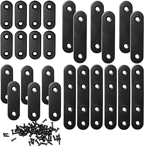 QSJ 26 Sets Flat Plate Straight Bracket Flat Brace Bracket Stainless Steel, 36mm/46mm/56mm/76mm Wood Brackets Mending Repair Plate Brace - size: 1.42/1.81/2.2/3 inches