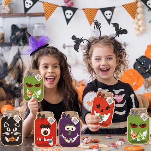 Halloween Treat Bags with Cards 50-Pack, Mason Jar Goodie Bag for Kids - color: Halloween Party Treat Bags Cards