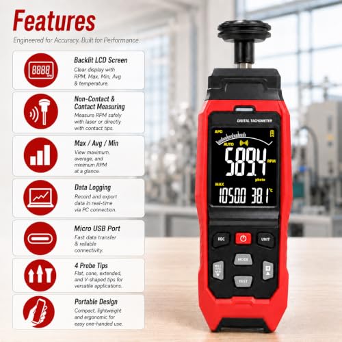 Digital Tachometer Contact & Laser RPM Meter with USB Data Logging - color: Tachometer Logger