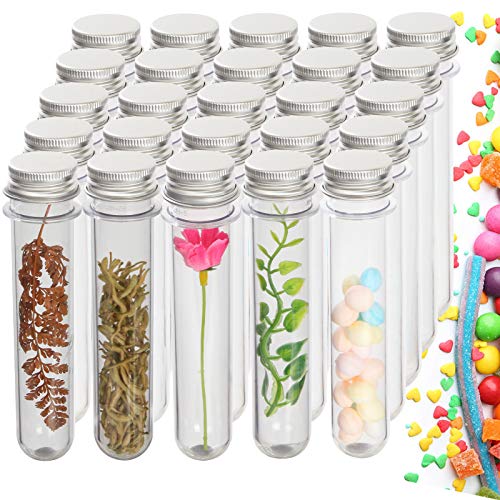 ASelected 60PCS 45ML Clear Plastic Test Tubes with Caps for Candy Storage