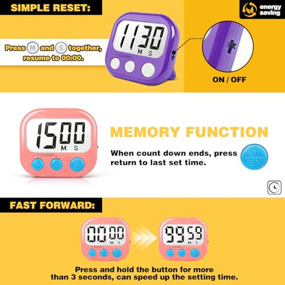 Digital Timer for Kids Classroom Timers for Teachers 2 Pack Pink Purple - color: Pink Purple