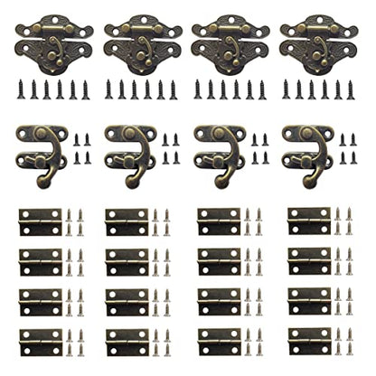 24 Sets Retro Jewelry Box Hinges and Latches Hooks, Small Latches Hinges for Wooden Boxes Hardware, Antique Cabinet Furniture Hinges Hasp Clasp - Bronze Tone (24pcs) - color: 24pcs