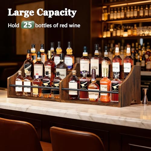 FAVOOSTY 5 Tier Countertop Liquor Bottle Display Shelf, Rustic Brown - color: Rustic Brown