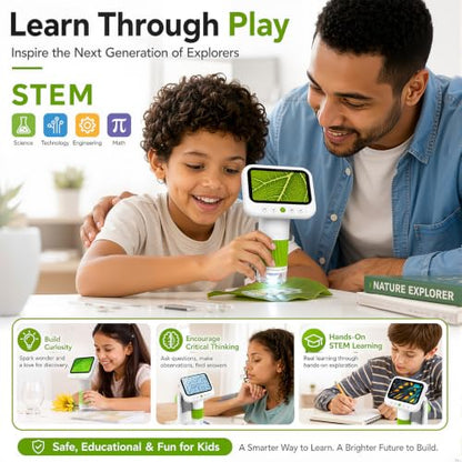 Kids Microscope with 1080P 4.3" Screen, 2-in-1 Desktop/Handheld Microscope