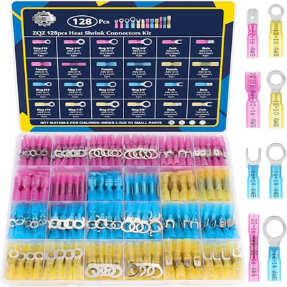 ZQZ 128Pcs Heat Shrink Marine Wire Connectors Assortment Kit, Waterproof