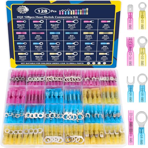ZQZ 128Pcs Heat Shrink Marine Wire Connectors Assortment Kit, Waterproof