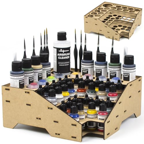 PROSCALE Corner Paint Rack Organizer, Art desk Corner Paint Stand holder for Miniature & Model Paints + Brush/Tool Slots, 26 36mm Holes Compatible with Vallejo, Army Painter, AK (Module C) - color: Paint rack C