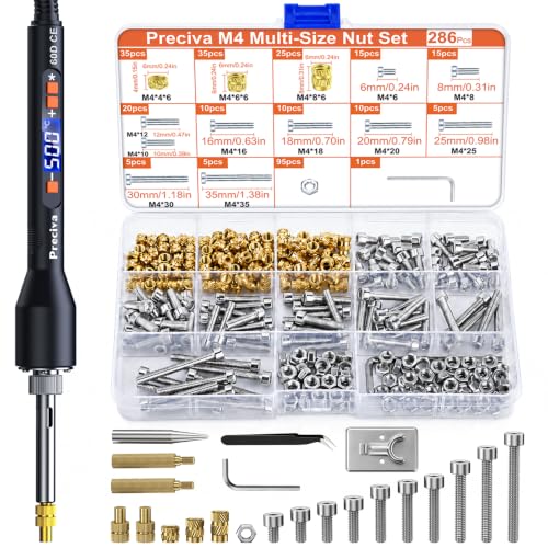 Preciva Heat Set Insert Tool, M4 Threaded Inserts Screw Kit for 3D Printing - size: M4
