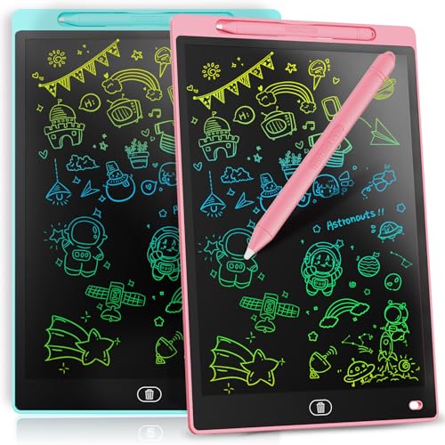[2 Pack] Genialba LCD Writing Tablet 12-Inch Colorful Doodle Board, Toddler Learning Educational Toys Gifts for 3-8 Years Old Girls and Boys, Electronic Drawing Pad for Kids (Pink&Blue) - color: Pink & Blue, size: 12 Inch