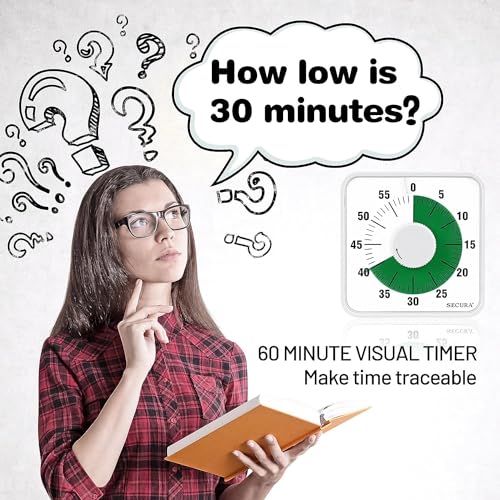 Secura 60-Minute Visual Countdown Timer, 7.5-Inch Oversize Classroom Visual Timer for Kids and Adults, Durable Mechanical Kitchen Timer Clock with Magnetic Backing (White-Green) - color: Green