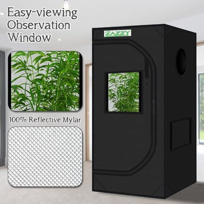 2x2 Grow Tent 24"x24"x48" 600D Mylar Hydroponic Indoor Plant Grow Tent - size: 24"x24"x48"