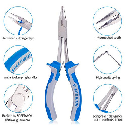 SPEEDWOX Long Reach Long Nose Pliers 6 Inches Mini Wire Cutter Side Cutting Slim Precision Fine Pliers for Hard to Reach Narrow Spaces Serrated Jaws High Leverage Reduce Efforts Non-slip Handles - style: Long Nose Pliers