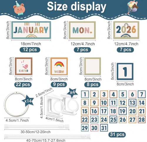 96 Cards Classroom Bulletin Board Decorations Set for Teachers,Flip Calendar with Holder for Classroom,Adjustable Calendar,Preschool Elementary Home Decor Supplies（Boho） - style: Modern Boho