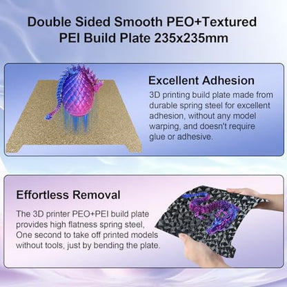 IdeaFormer-3D Ender 3 PEO PEI Build Plate for Creality K1C/K1/K1 SE/Ender 3 V3 SE/Ender 3 V3 KE/Ender 3 S1/Pro/Ender 5 S1, Flexible PEO PEI Spring Steel Sheet 235x235mm No Magnetic Surface Plate - color: Dimond PEO+Textured Gold PEI