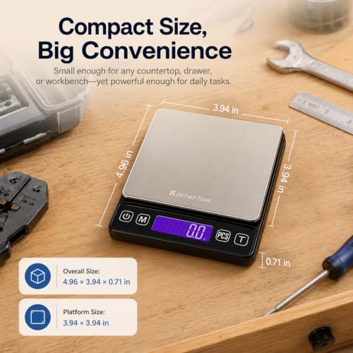 KitchenTour Digital Kitchen Gram Scale - 3000g/0.1g - High Accuracy Precision Food Scale with 9 Units(g/oz/ml/lb/lb:oz/gn/ozt/DWT/ct) - Meat Scale with Back-Lit LCD Display(Batteries Included) - size: 3000g/0.1g (Pack of 1)