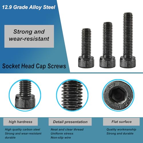 M4 x 8mm 10mm 12mm 16mm 20mm Hex Socket Head Cap Screws Bolts, 12.9 Grade Alloy Steel, Black Oxide Finish, Metric Allen Drive, Fully Threaded, Assortment Kit 100Pcs - size: Socket M4x8-20 mm