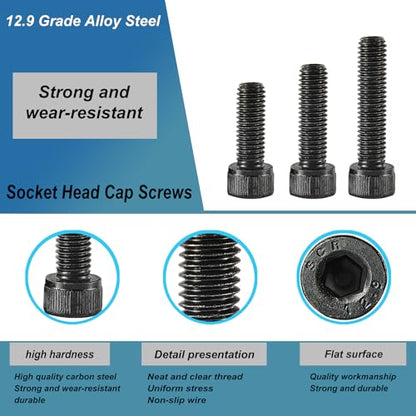 M3 x 20mm 25mm 30mm 35mm 40mm Hex Socket Head Cap Screws Bolts, 12.9 Grade Alloy Steel, Black Oxide Finish, Metric Allen Drive, Fully Threaded, Assortment Kit 100Pcs - size: Socket M3x20-40 mm