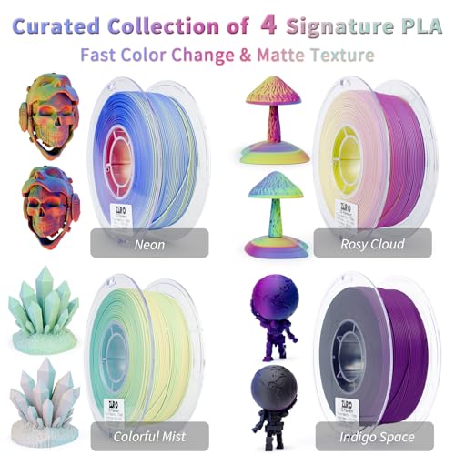 ZIRO Matte Tricolors PLA Filament Pack, 4kg Color Change by Angle Material - color: Matte Triple Color-4pack (Neon, Rosy Cloud, Mist, Indigo Space)
