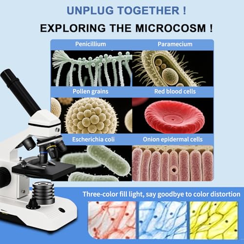 M2 Dual Power Supply Compound Monocular Microscope 40X-2000X for Adults & Students All-Metal STEM Lab Kit with Glass Optics, Dual LED, Slides & Carry Case