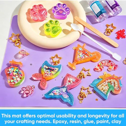 HiGift 4 Pack Silicone Mats for Crafts, Silicone Sheet for Crafts Resin Jewelry Casting Mat Pad, Waterproof Nonstick Heat-Resistant, Blue, Pink, Purple, Green (15.7'' x 11.8'' & 11.6'' x 8.3'')