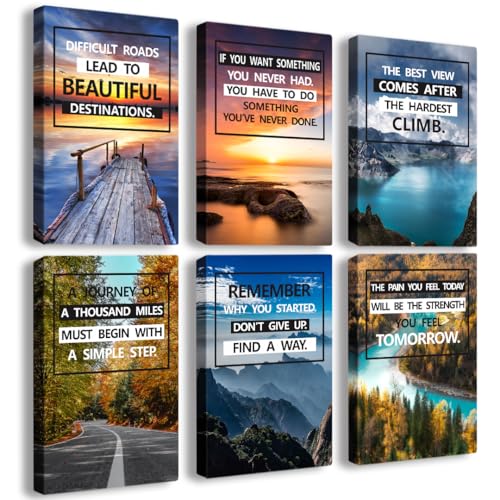 Motivational Quotes Motto，Inspirational Motivational Canvas Wall Art，scenery Painting，Modern Wall Art Suitable for Library, Office,Living ，Home，Gym Deco，Tabletop/Hanging| 6-pack(38x58cm) Framed - color: Motivational A 38x58cm