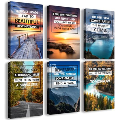 Motivational Quotes Motto，Inspirational Motivational Canvas Wall Art，scenery Painting，Modern Wall Art Suitable for Library, Office,Living ，Home，Gym Deco，Tabletop/Hanging| 6-pack(38x58cm) Framed - color: Motivational A 38x58cm