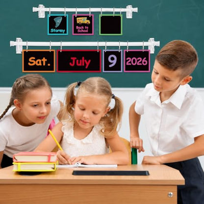 96 Cards Classroom Bulletin Board Decorations Set for Teachers,Flip Calendar with Holder for Classroom,Adjustable Calendar,Preschool Elementary Home Decor Supplies（Chalkboard Vibrant） - style: Chalkboard Vibrant