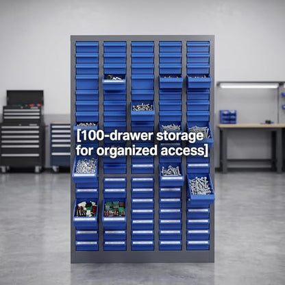 Plastic Drawer 100 Drawer Parts Cabinet, Small Parts Organizer with 100 Drawers, Industrial Tool Storage Cabinet for Garage, Workshop, Factory, Office