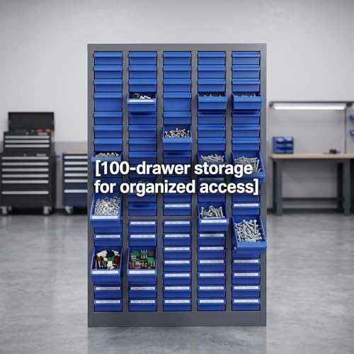 100 Drawer Small Parts Cabinet, Plastic Drawer Hardware Organizer, Tool Storage Cabinet with 100 Drawers for Garage, Workshop, Repair Shop, Home
