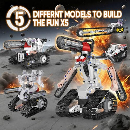 Resosese 5 in 1 STEM RC Robot Building Kit for Boys, APP & Remote Control Erector Set RC Toys for Kids Blocks 419 Pcs, DIY Build Science Educational Gift for Age 6 7 8 9 10 11 12+ Boys & Girls