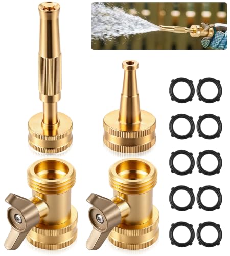 4 Pcs Brass Hose Nozzle Kit, High Pressure Jet & Spray Nozzles(1 Long Jet + 1 Short Spray), Water Hoses Nozzle with Easy Turn Brass Hose Shut off Valve, 3/4”GHT Connector for Garden, 10 Rubber Washers - style: 1 Long Jet + 1 Short Spray