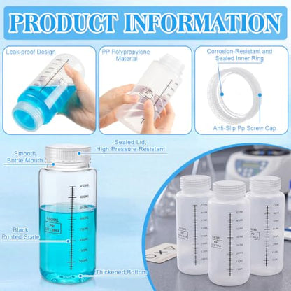 4 Pcs 16 oz Wide Mouth Plastic Bottles, PP Liquid Containers - size: 16 Ounces
