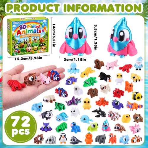 Celltestria 72PCS Mini 3D Printed Animals Articulated Fidget Toys for Kids - style: 72Pcs 3D Animals