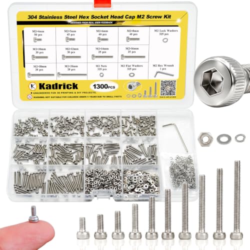 1300PCS M2 Hex Socket Screw Kit,M2x4/5/6/8/10/12/14/16/18/20mm - size: SS M2 1300Pcs 4-20MM