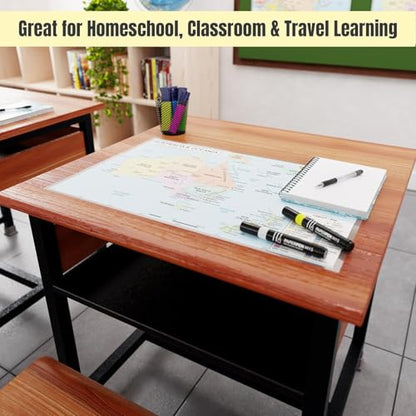 JELLY BEAN GENIUS World, USA, Europe & Middle East 4 Piece Map Poster Set – 11x17 Laminated Dry Erase Study Maps | Double-Sided Geography Maps with Blank Outline Back | Homeschool & Test Prep - color: 4 Piece Set; World, Europe, USA & Middle East Maps