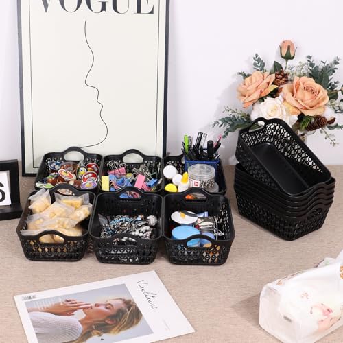12-Pack Plastic Shallow Storage Baskets Trays, Mini Desktop Basket, Black - size: Small