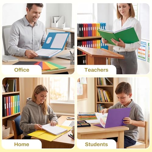 SUNEE Folders with Pockets, 50 Pack File Folders with Business Card Slot, Textured Paper, Fit Letter Size Paper, Paper File Folder for School Office Home Business, Yellow - color: Yellow