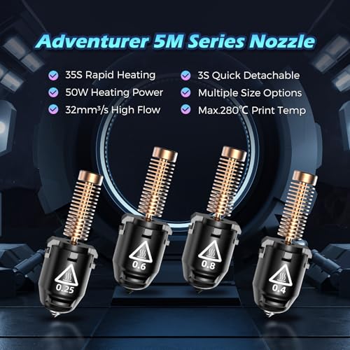 FLASHFORGE Adventurer 5M Pro Nozzle, 0.6mm Hardened, 280℃ High Flow 32mm³/s for Stable High-Speed Printing, Compatible with Adventurer 5M Hotend, Perfect for High-Strength Filaments - style: Hardened-0.6 mm