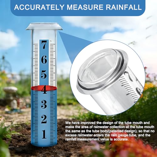 YZDTECH Rain Gauge Replacement Tube Plastic, Accurate Rain Gauge Outdoor, Thickened and Transparent 7" Capacity Tube with Blue Strip for Yard, 1 Rain Meter Tube with 1 Clean Brush and 1 Red Float - color: 1PCS Rain Gauge Replacement Tube