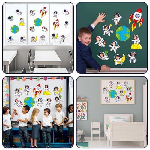 60Pcs Outer Space Cutouts Astronaut Bulletin Board Set Decoration Space Theme Classroom Decoration Planet Rocket Paper Cut Outs Decor for Back to School Party Supplies DIY Craft Projects