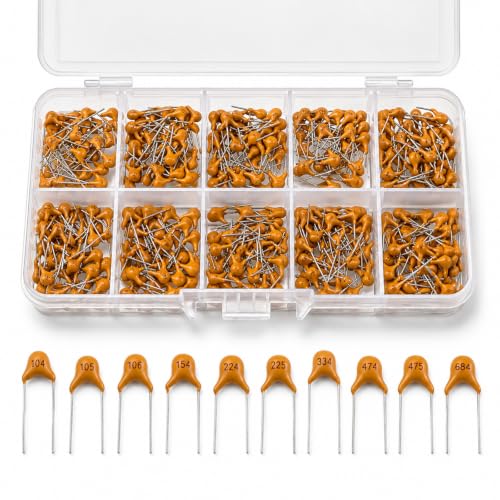 10 Values 300PCS Ceramic Capacitor Assortment Kit, 0.1 0.15 0.22 0.33 0.47 0.68 1 2.2 4.7 10uF Multilayer Monolithic Ceramic Capacitor Set with Storage Box for Electronics Projects