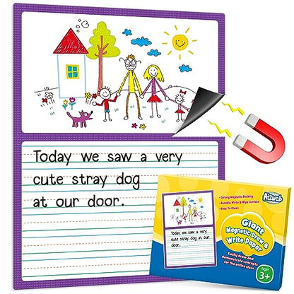 Aizweb Giant Magnetic Draw & Write Paper,Dry Erase Handwriting Lined for Classroom Whiteboard Accessories, Writing Chart Paper Teacher Must Have Homeschool Teaching Supplies,Teacher Essential - style: Draw & Write