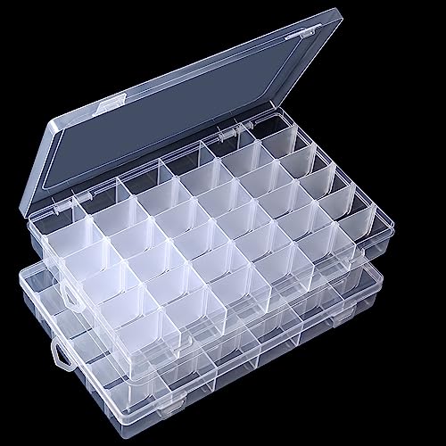 Gospire 2PCS 36 Grids Clear Plastic Jewelry Box Organizer Storage Container - color: Clear-36 Grids*2