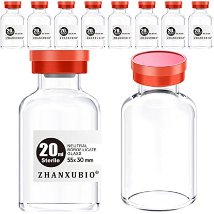 Sterile Empty Vials with Self Healing Injection Port and Aluminum Plastic Cap,Sterile Package (20ml Clear 10PCS) - size: 20ml Clear 10PCS