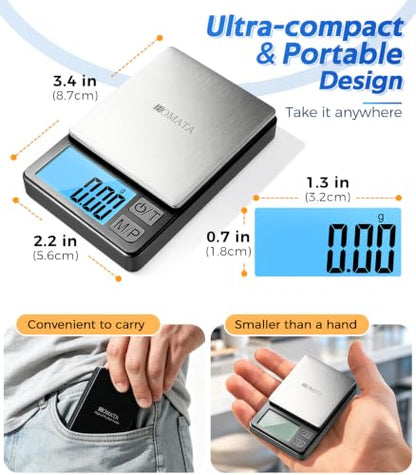 BOMATA Digital Pocket Scale, 0.01g×1000g, Mini Gram Scale, Black